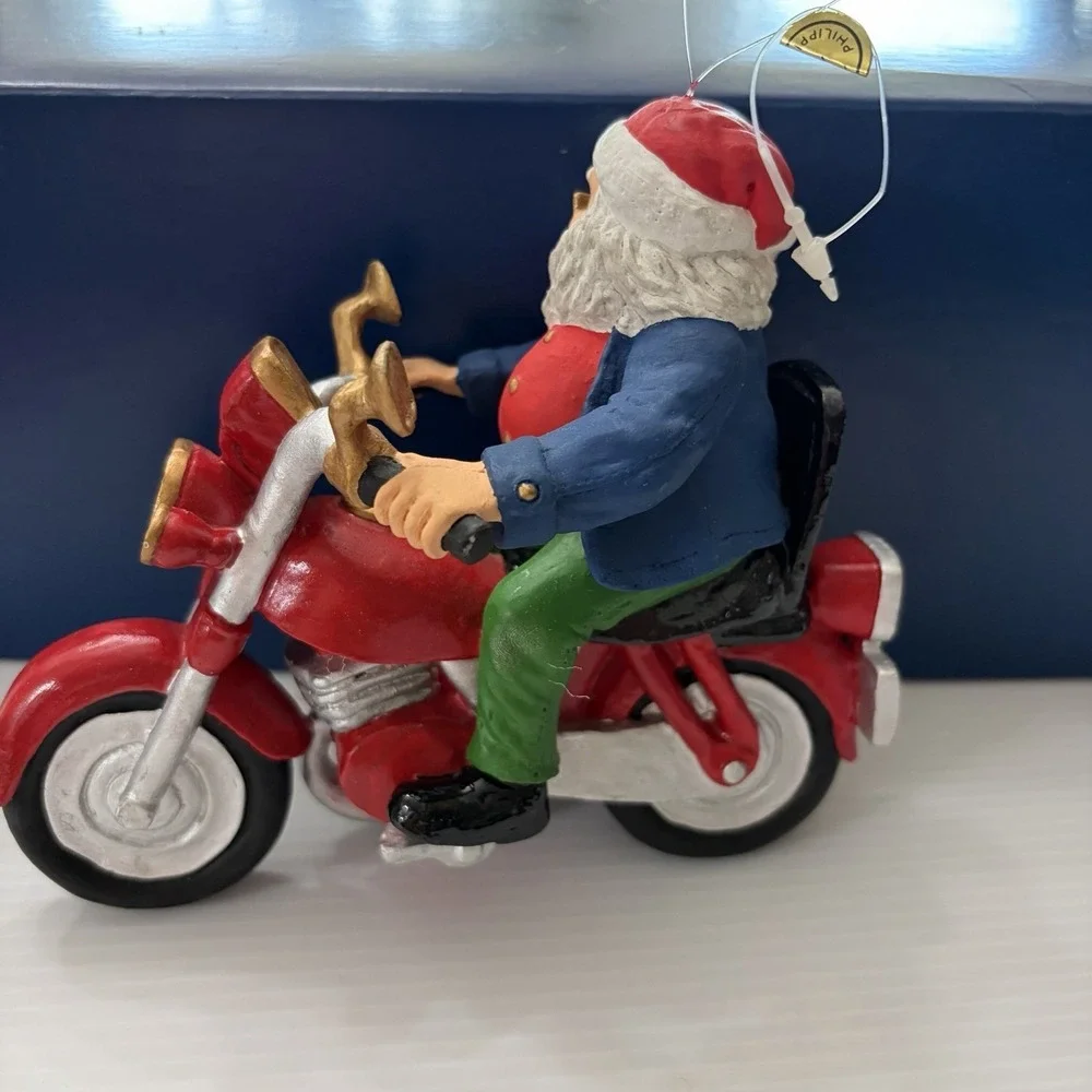Vintage Biker Santa On A Motorcycle Christmas Ornament Holiday Decor
